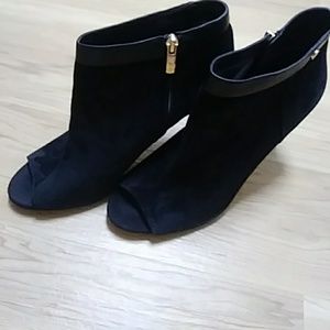 Vince Camuto Black Suede Peep-Toe Booties 